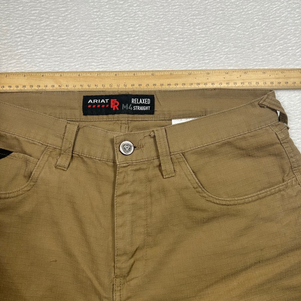 Ariat FR M4 Crossfire Pants Relaxed Straight Work Mens 32x30 Khaki Tan Ripstop - Picture 8 of 10